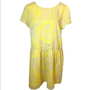FRNCH Yellow Paisley Button Down Back Fit and Flare Dress Size Medium